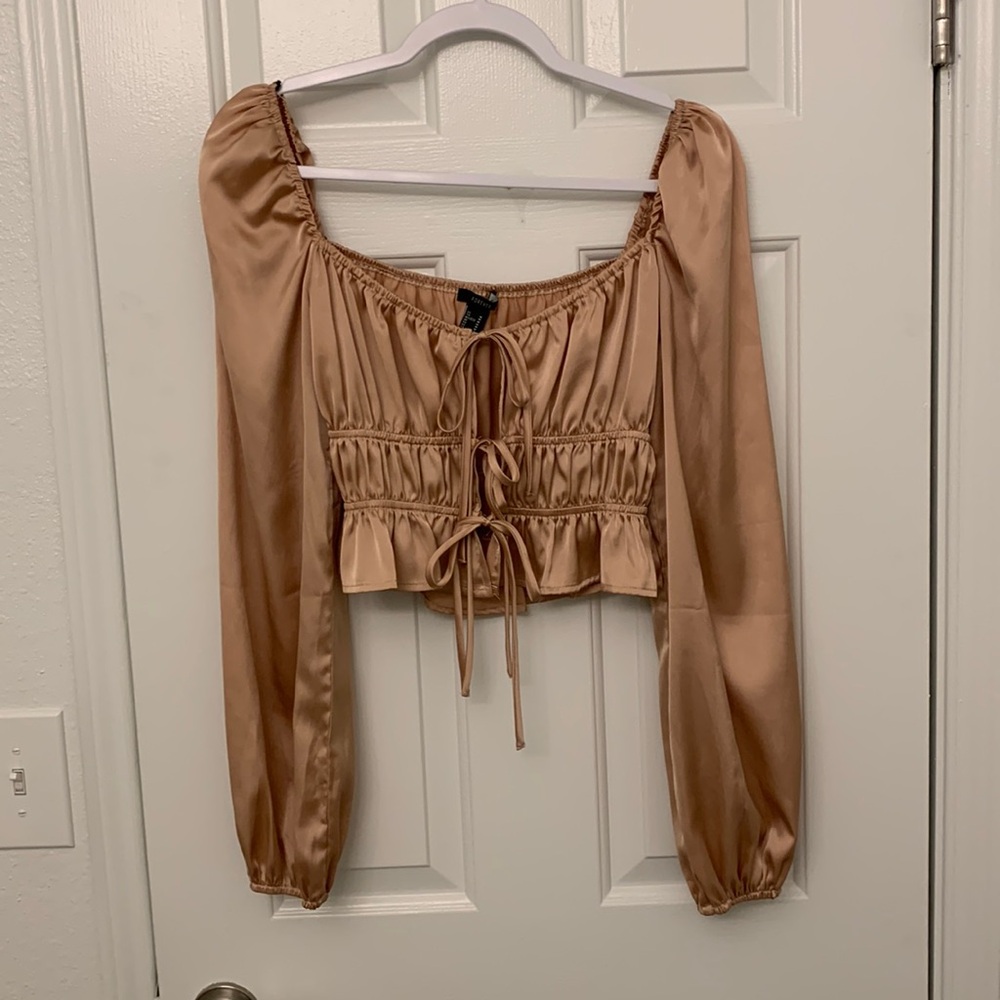 Forever 21 tie-front long sleeve blouse
